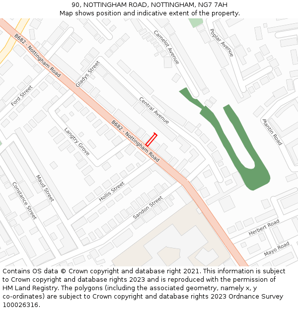 90, NOTTINGHAM ROAD, NOTTINGHAM, NG7 7AH: Location map and indicative extent of plot