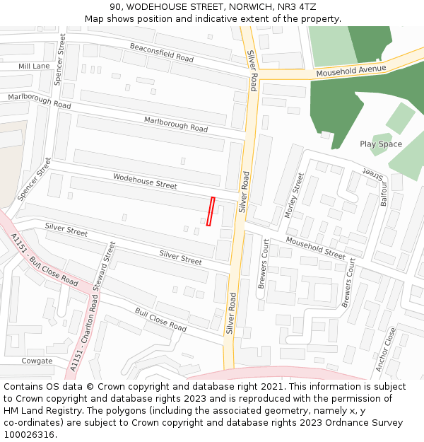 90, WODEHOUSE STREET, NORWICH, NR3 4TZ: Location map and indicative extent of plot