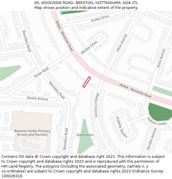90, WOODSIDE ROAD, BEESTON, NOTTINGHAM, NG9 2TL: Location map and indicative extent of plot