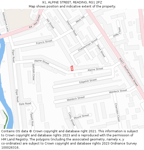 91, ALPINE STREET, READING, RG1 2PZ: Location map and indicative extent of plot