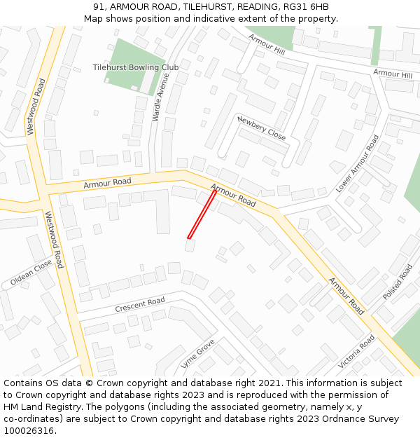 91, ARMOUR ROAD, TILEHURST, READING, RG31 6HB: Location map and indicative extent of plot