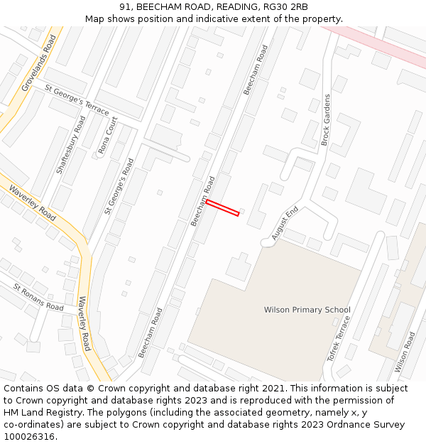 91, BEECHAM ROAD, READING, RG30 2RB: Location map and indicative extent of plot