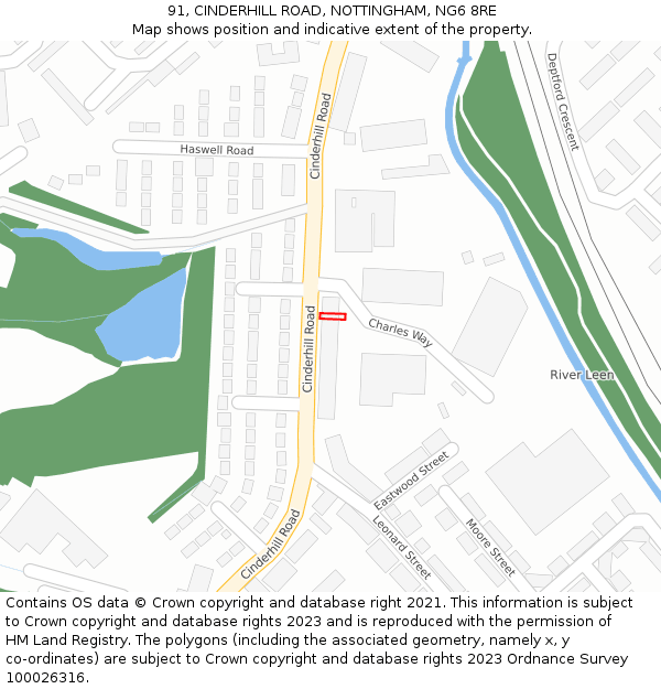 91, CINDERHILL ROAD, NOTTINGHAM, NG6 8RE: Location map and indicative extent of plot