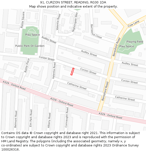 91, CURZON STREET, READING, RG30 1DA: Location map and indicative extent of plot
