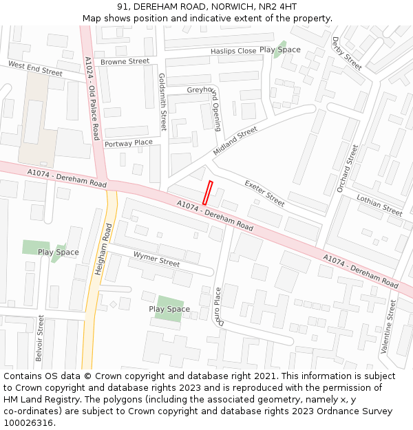 91, DEREHAM ROAD, NORWICH, NR2 4HT: Location map and indicative extent of plot