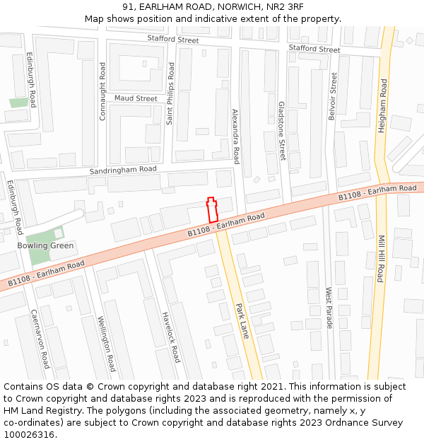 91, EARLHAM ROAD, NORWICH, NR2 3RF: Location map and indicative extent of plot