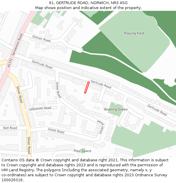 91, GERTRUDE ROAD, NORWICH, NR3 4SG: Location map and indicative extent of plot