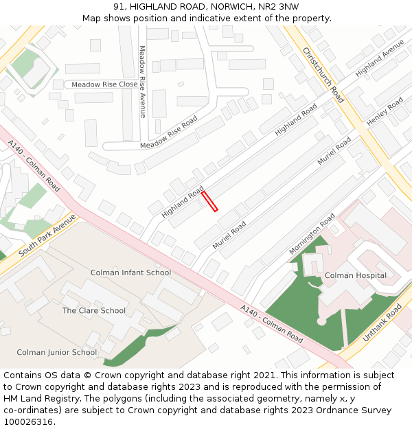 91, HIGHLAND ROAD, NORWICH, NR2 3NW: Location map and indicative extent of plot