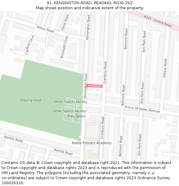 91, KENSINGTON ROAD, READING, RG30 2SZ: Location map and indicative extent of plot