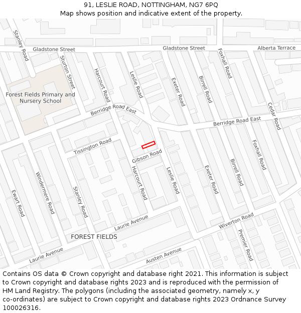 91, LESLIE ROAD, NOTTINGHAM, NG7 6PQ: Location map and indicative extent of plot