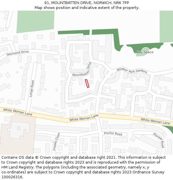 91, MOUNTBATTEN DRIVE, NORWICH, NR6 7PP: Location map and indicative extent of plot