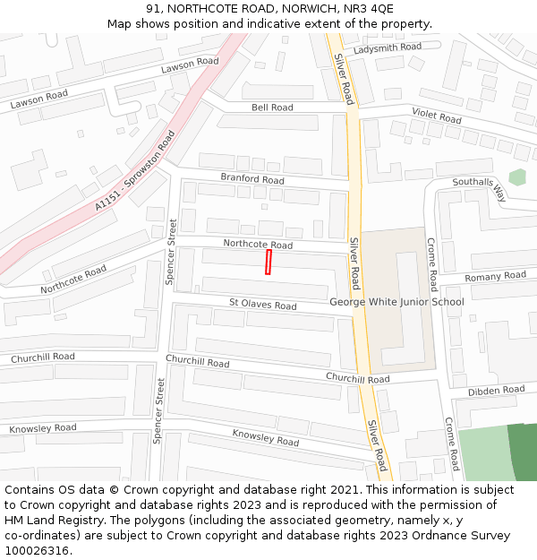 91, NORTHCOTE ROAD, NORWICH, NR3 4QE: Location map and indicative extent of plot
