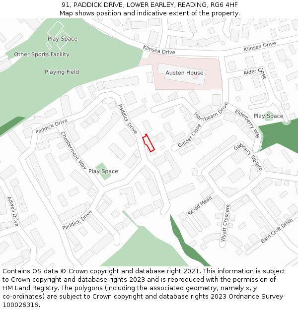 91, PADDICK DRIVE, LOWER EARLEY, READING, RG6 4HF: Location map and indicative extent of plot