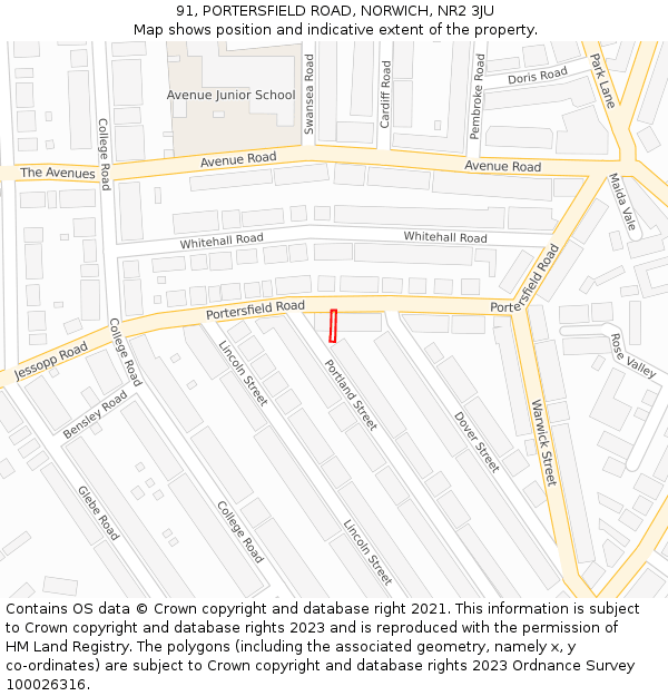91, PORTERSFIELD ROAD, NORWICH, NR2 3JU: Location map and indicative extent of plot