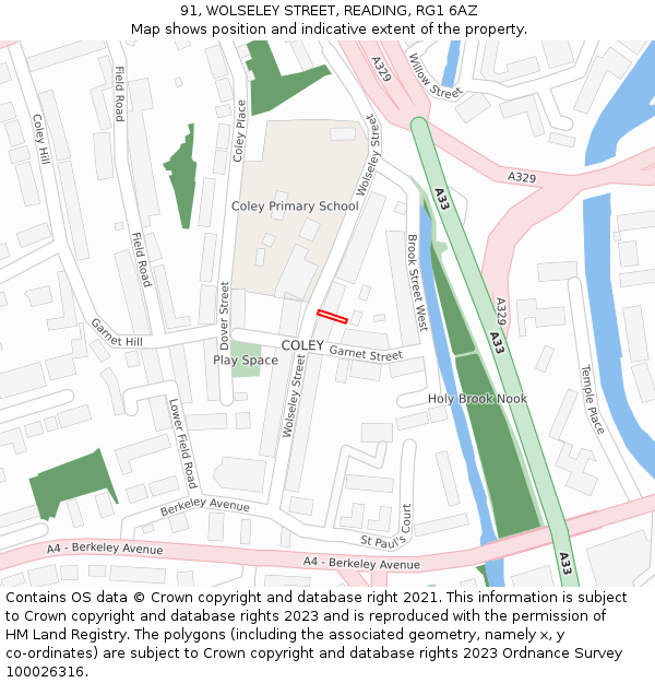91, WOLSELEY STREET, READING, RG1 6AZ: Location map and indicative extent of plot