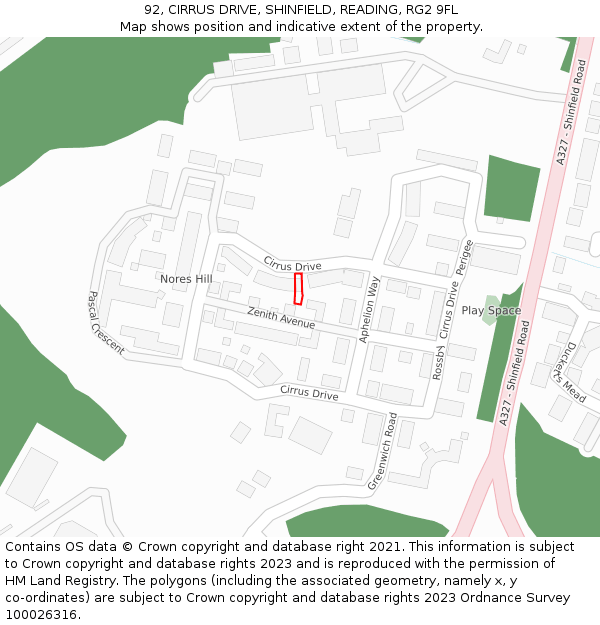 92, CIRRUS DRIVE, SHINFIELD, READING, RG2 9FL: Location map and indicative extent of plot