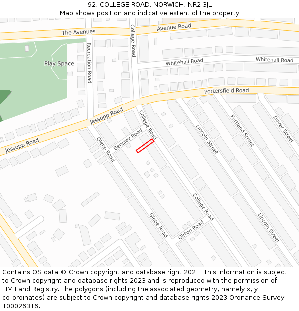 92, COLLEGE ROAD, NORWICH, NR2 3JL: Location map and indicative extent of plot