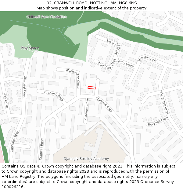 92, CRANWELL ROAD, NOTTINGHAM, NG8 6NS: Location map and indicative extent of plot