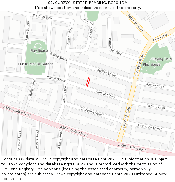 92, CURZON STREET, READING, RG30 1DA: Location map and indicative extent of plot
