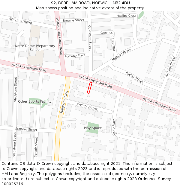 92, DEREHAM ROAD, NORWICH, NR2 4BU: Location map and indicative extent of plot