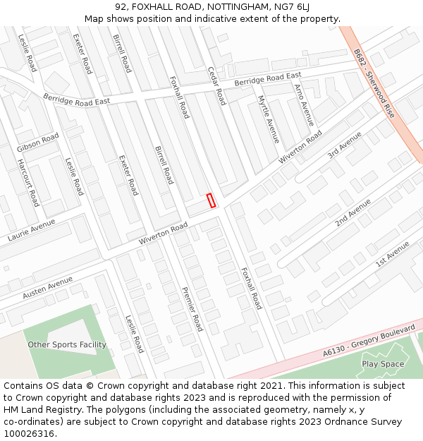 92, FOXHALL ROAD, NOTTINGHAM, NG7 6LJ: Location map and indicative extent of plot