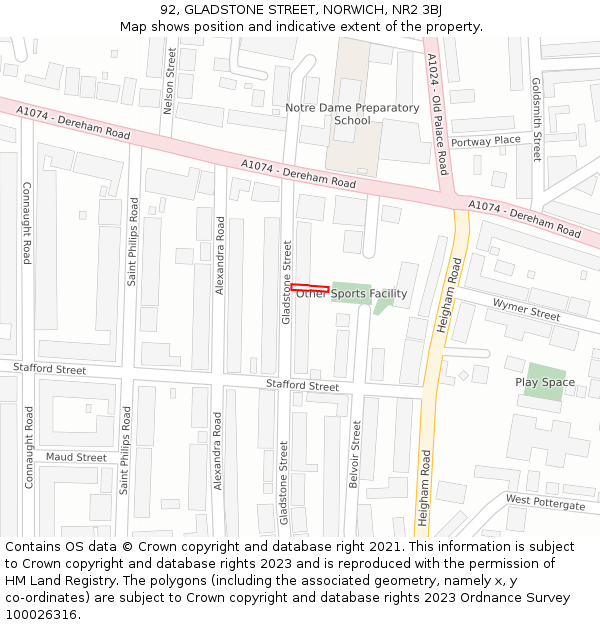 92, GLADSTONE STREET, NORWICH, NR2 3BJ: Location map and indicative extent of plot
