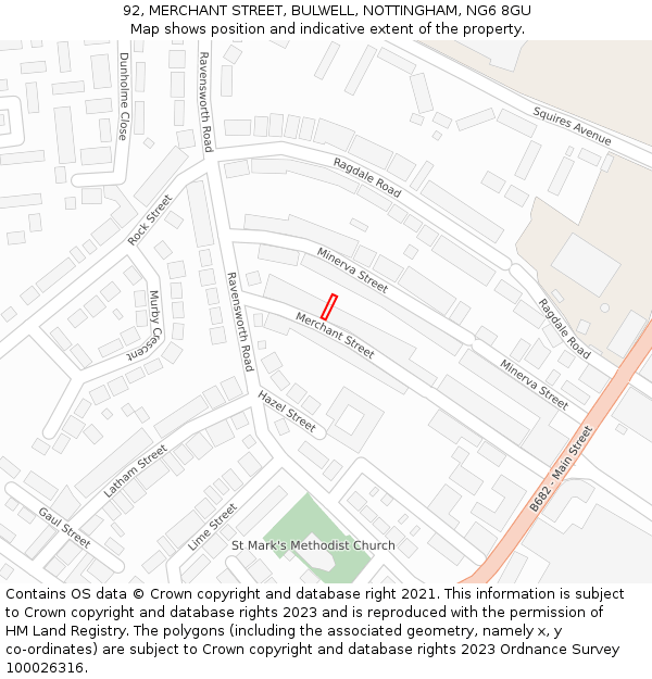 92, MERCHANT STREET, BULWELL, NOTTINGHAM, NG6 8GU: Location map and indicative extent of plot