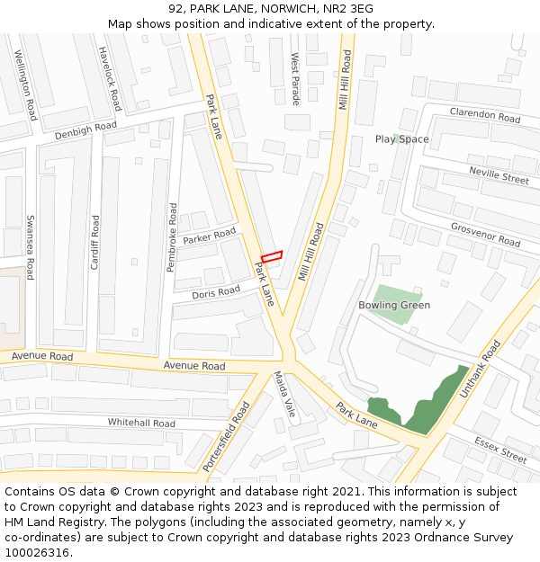 92, PARK LANE, NORWICH, NR2 3EG: Location map and indicative extent of plot