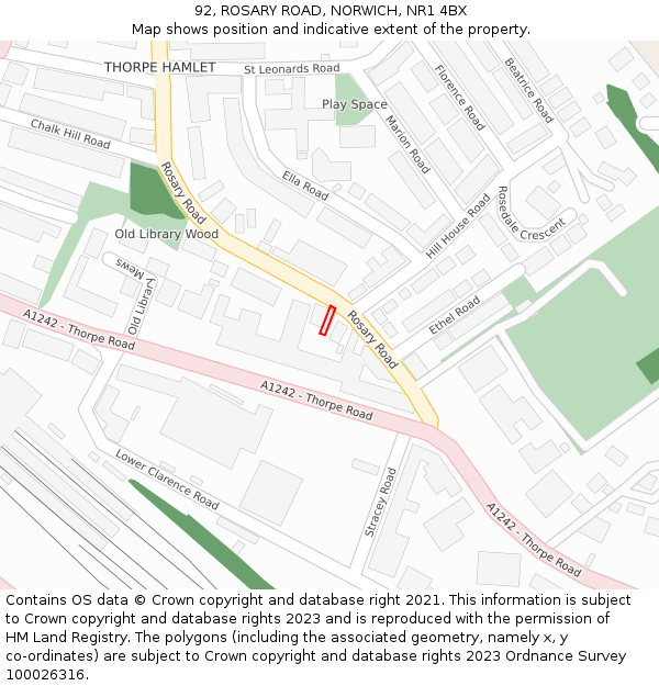 92, ROSARY ROAD, NORWICH, NR1 4BX: Location map and indicative extent of plot