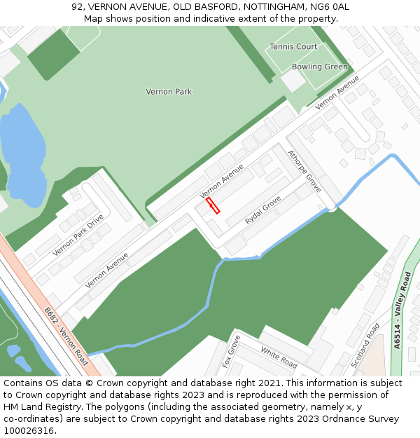 92, VERNON AVENUE, OLD BASFORD, NOTTINGHAM, NG6 0AL: Location map and indicative extent of plot