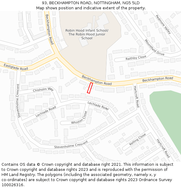 93, BECKHAMPTON ROAD, NOTTINGHAM, NG5 5LD: Location map and indicative extent of plot