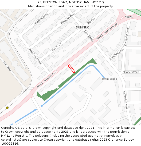 93, BEESTON ROAD, NOTTINGHAM, NG7 2JQ: Location map and indicative extent of plot