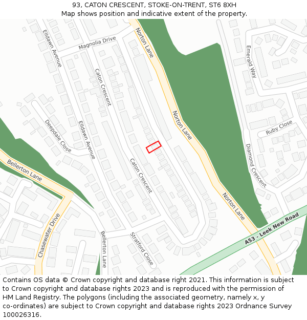 93, CATON CRESCENT, STOKE-ON-TRENT, ST6 8XH: Location map and indicative extent of plot