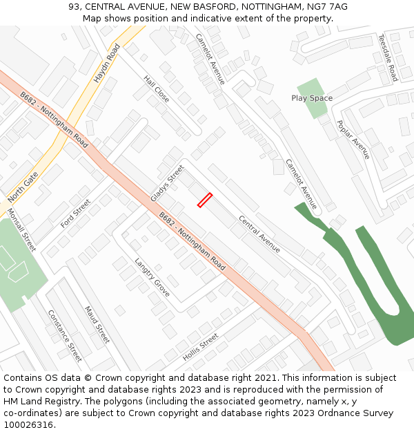 93, CENTRAL AVENUE, NEW BASFORD, NOTTINGHAM, NG7 7AG: Location map and indicative extent of plot