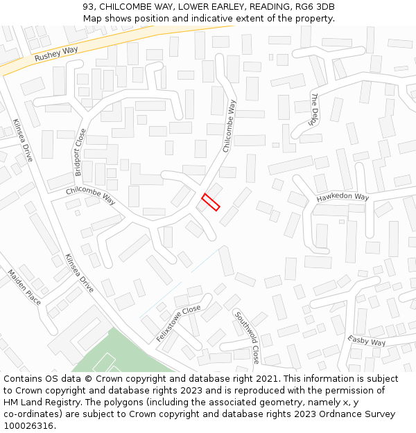 93, CHILCOMBE WAY, LOWER EARLEY, READING, RG6 3DB: Location map and indicative extent of plot