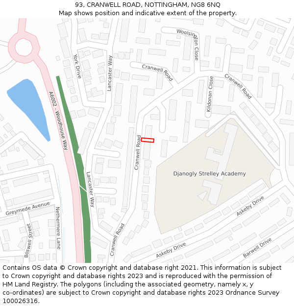 93, CRANWELL ROAD, NOTTINGHAM, NG8 6NQ: Location map and indicative extent of plot