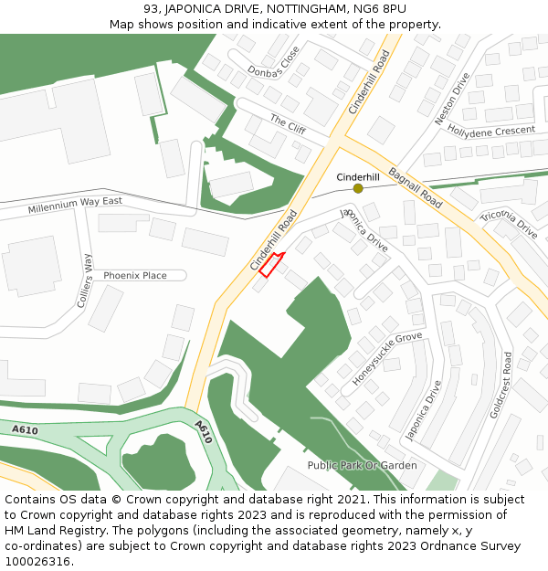 93, JAPONICA DRIVE, NOTTINGHAM, NG6 8PU: Location map and indicative extent of plot