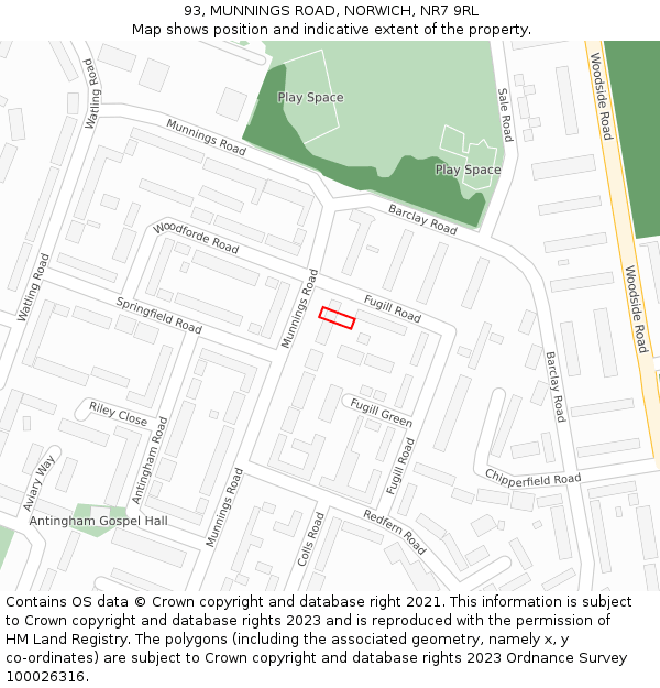 93, MUNNINGS ROAD, NORWICH, NR7 9RL: Location map and indicative extent of plot
