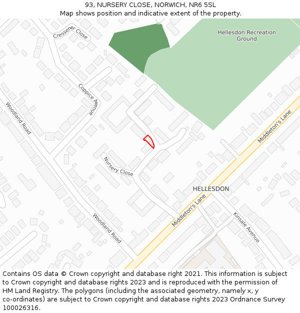93, NURSERY CLOSE, NORWICH, NR6 5SL: Location map and indicative extent of plot