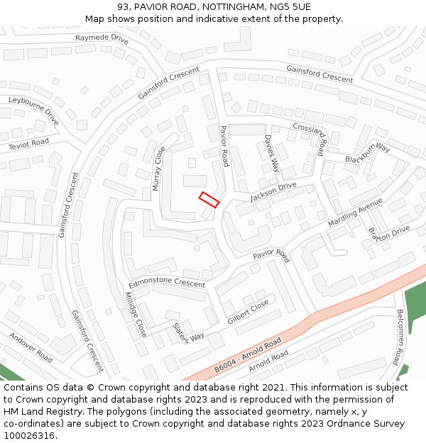 93, PAVIOR ROAD, NOTTINGHAM, NG5 5UE: Location map and indicative extent of plot