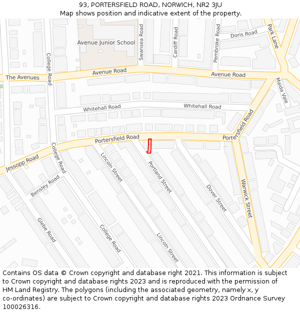 93, PORTERSFIELD ROAD, NORWICH, NR2 3JU: Location map and indicative extent of plot