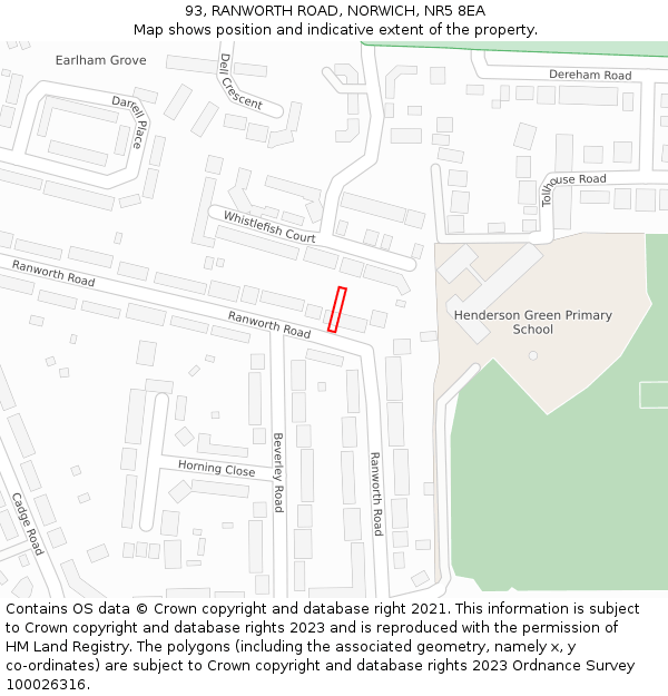 93, RANWORTH ROAD, NORWICH, NR5 8EA: Location map and indicative extent of plot