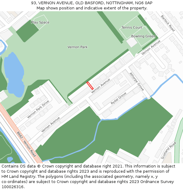 93, VERNON AVENUE, OLD BASFORD, NOTTINGHAM, NG6 0AP: Location map and indicative extent of plot