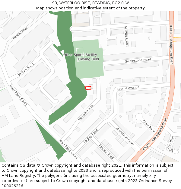 93, WATERLOO RISE, READING, RG2 0LW: Location map and indicative extent of plot