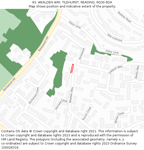 93, WEALDEN WAY, TILEHURST, READING, RG30 6DA: Location map and indicative extent of plot