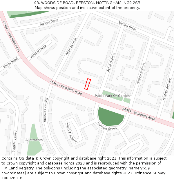 93, WOODSIDE ROAD, BEESTON, NOTTINGHAM, NG9 2SB: Location map and indicative extent of plot
