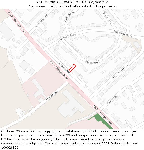 93A, MOORGATE ROAD, ROTHERHAM, S60 2TZ: Location map and indicative extent of plot
