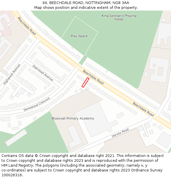 94, BEECHDALE ROAD, NOTTINGHAM, NG8 3AA: Location map and indicative extent of plot