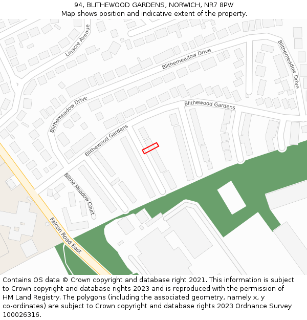 94, BLITHEWOOD GARDENS, NORWICH, NR7 8PW: Location map and indicative extent of plot