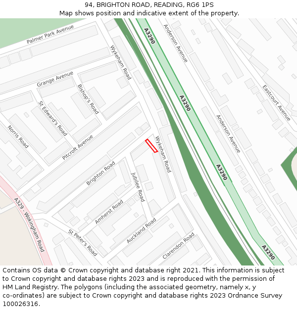 94, BRIGHTON ROAD, READING, RG6 1PS: Location map and indicative extent of plot